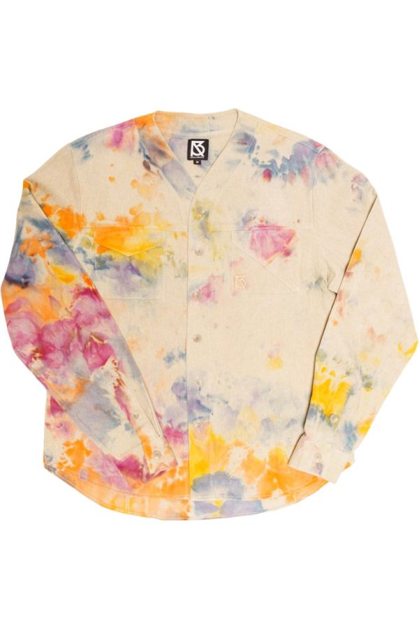 Product Image for  Herman V Neck Button Up Shirt: Beige Tie Dye: Orange