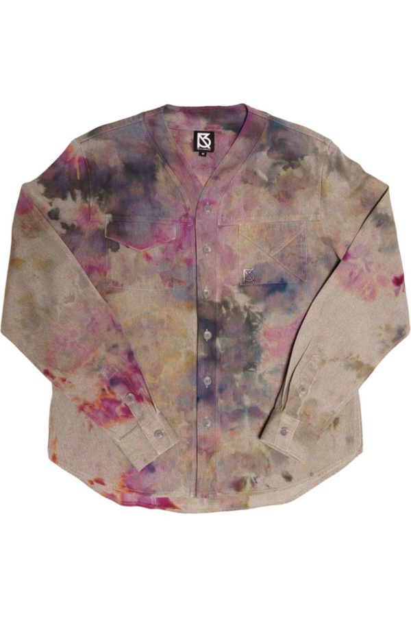 Product Image for  Herman V Neck Button Up Shirt: Gray Tie-Dye