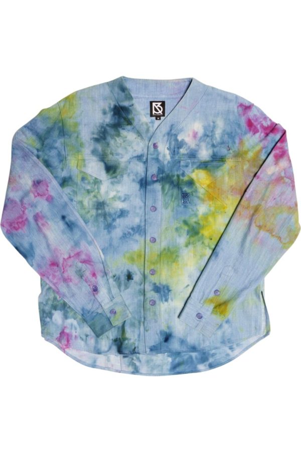 Product Image for  Herman V Neck Button Up Shirt: Light Denim Tie Dye