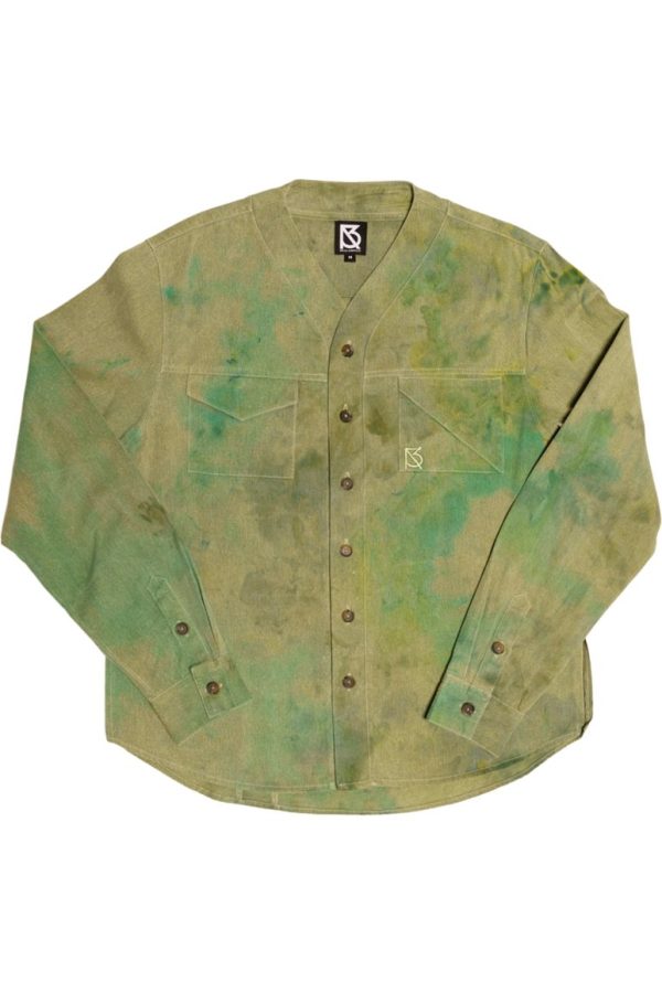 Product Image for  Herman V Neck Button Up Shirt: Olive Tie Dye