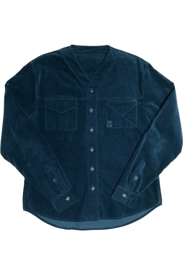 Product Image for  Herman V Neck Button Up Shirt: Teal Corduroy