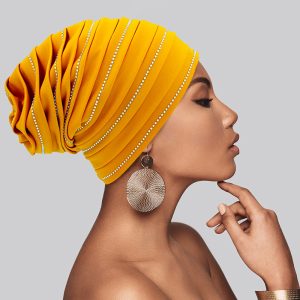 Product Image for  BLING STUDDED TURBAN HAT IN MUSTARD