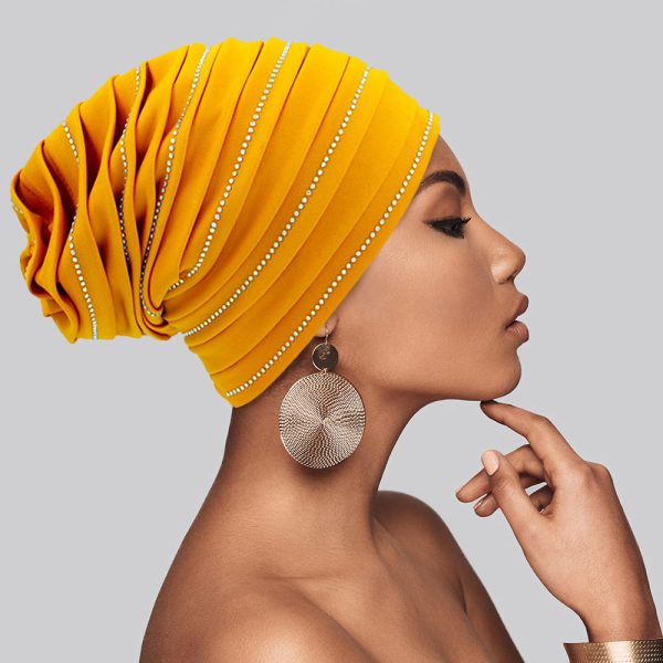 Product Image for  BLING STUDDED TURBAN HAT IN MUSTARD