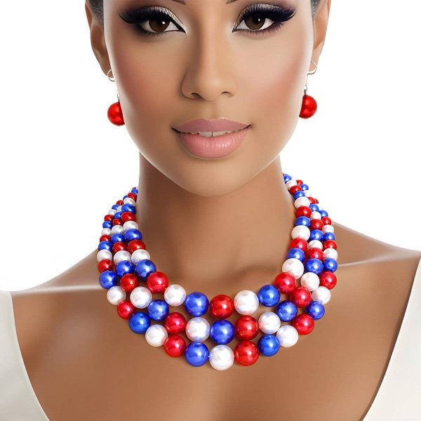 Product Image for  Pearl Necklace Red White Blue 3 Strand for Women