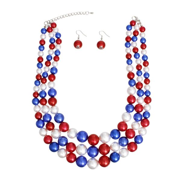 Product Image for  Pearl Necklace Red White Blue 3 Strand for Women