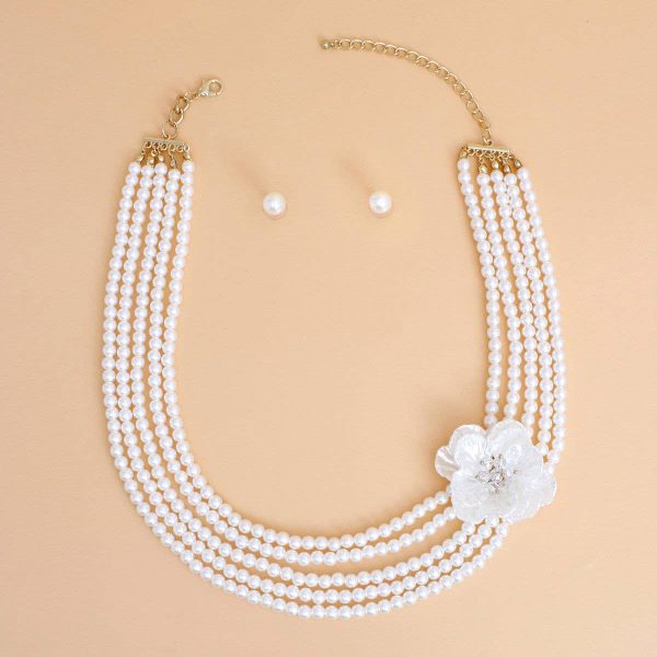 Product Image for  Pearl Necklace Cream 5 Strand Flower Set for Women