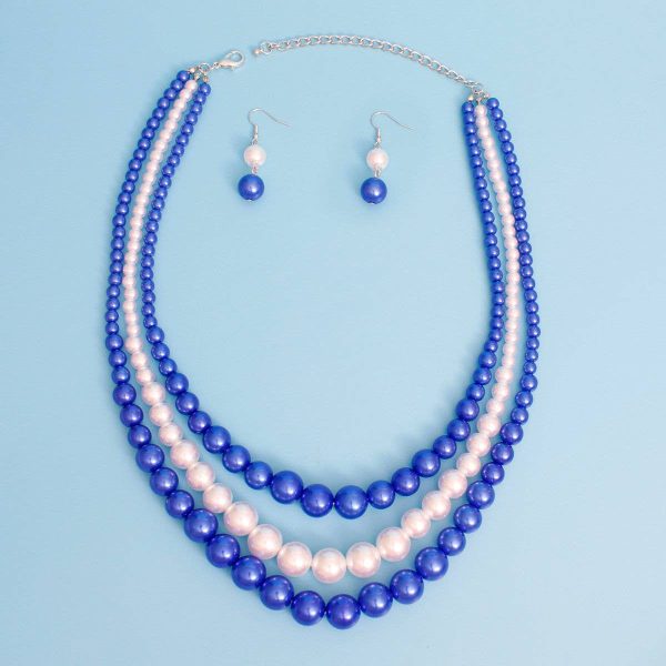 Product Image for  Pearl Necklace Blue White 3 Strand for Women