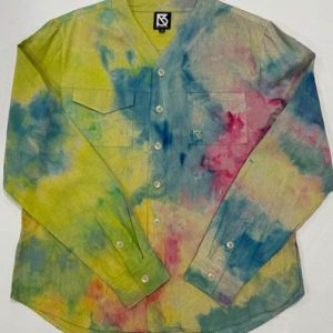 Product Image for  Herman V Neck Button Up Shirt: Beige Tie Dye (Yellow)