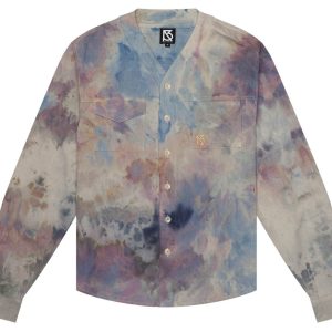 Product Image for  Herman V Neck Button Up Shirt: Beige Tie Dye: Purple