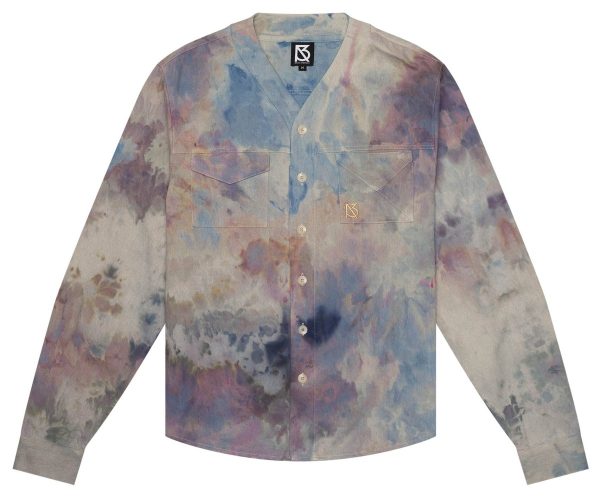 Product Image for  Herman V Neck Button Up Shirt: Beige Tie Dye: Purple