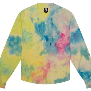 Product Image for  Herman V Neck Button Up Shirt: Beige Tie Dye: Yellow