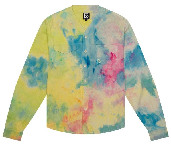 Product Image for  Herman V Neck Button Up Shirt: Beige Tie Dye: Yellow