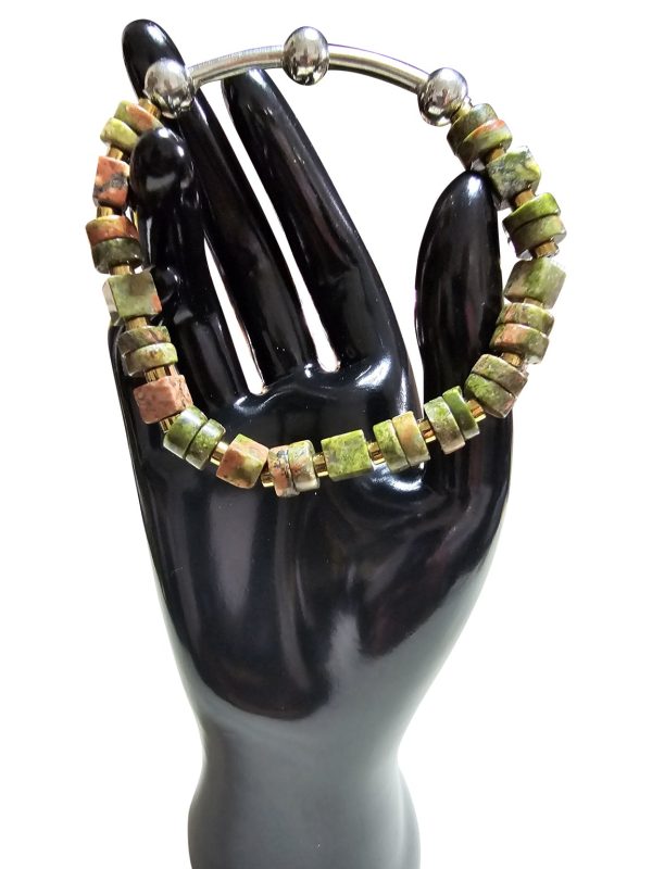 Product Image for  UNISEX BRACELET WITH UNAKITE CUBES & METAL CENTERPIECE