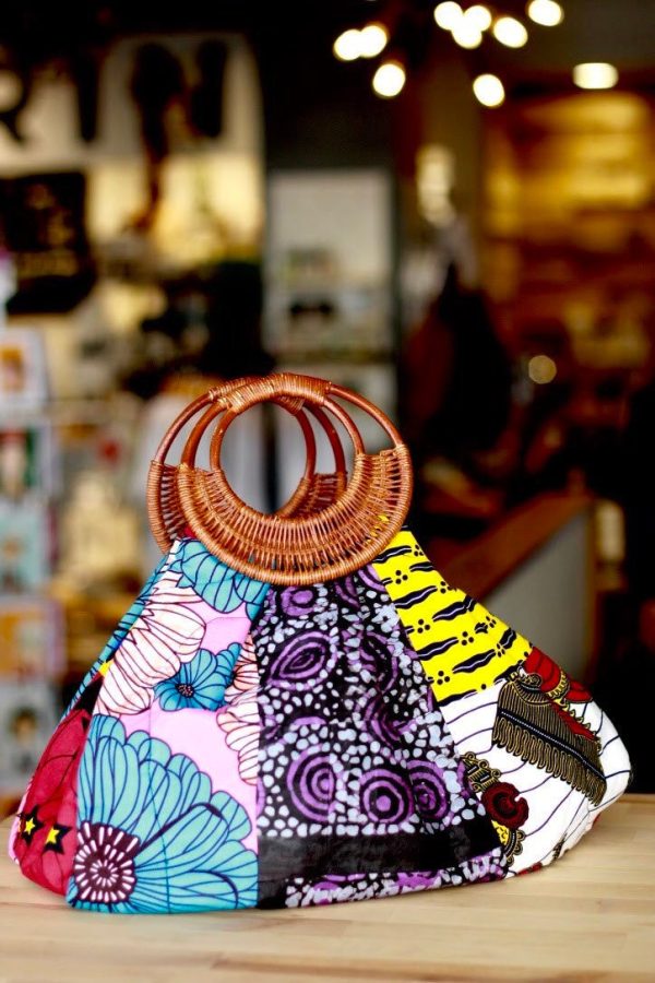 Product Image for  Prisca ‘Boho’ rattan African bag, patches bag, 100% cotton, African prints, patches ankara bag