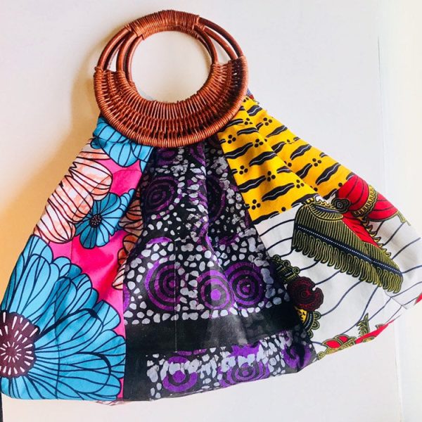 Product Image for  Prisca ‘Boho’ rattan African bag, patches bag, 100% cotton, African prints, patches ankara bag