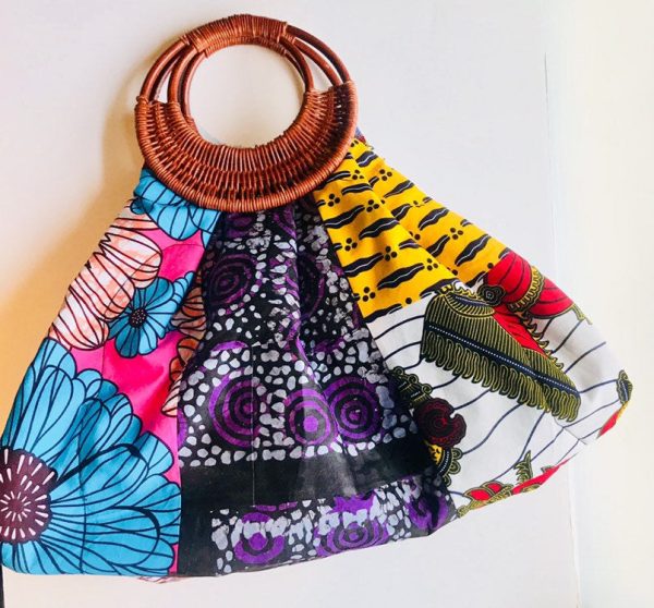 Product Image for  Prisca ‘Boho’ rattan African bag, patches bag, 100% cotton, African prints, patches ankara bag