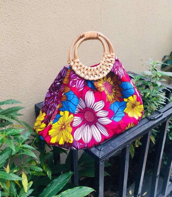 Product Image for  Prisca ‘Boho’ rattan African bag, patches bag, 100% cotton, African prints, patches ankara bag