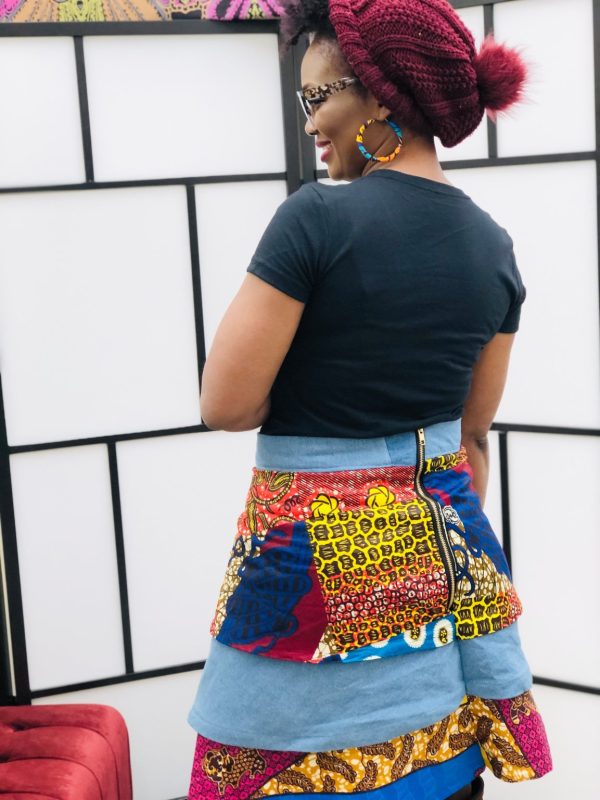 Product Image for  Lakeisha layered Skirt, Ankara/Denim fabric