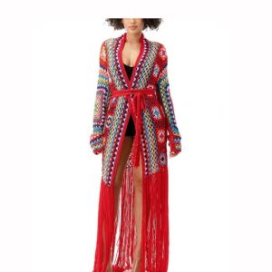 Product Image for  Handmade Red Crochet Fringe Cardigan