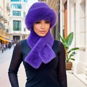 Product Image for  WOMEN’S PURPLE 2-PIECE SET FAUX FUR HAT & SCARF COMBO