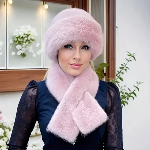 Product Image for  WOMEN’S PINK 2-PIECE SET FAUX FUR HAT & SCARF