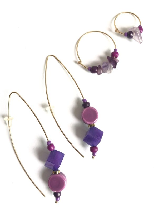 Product Image for  promised love purple ceramic, amethyst & agate 4 piece earring set