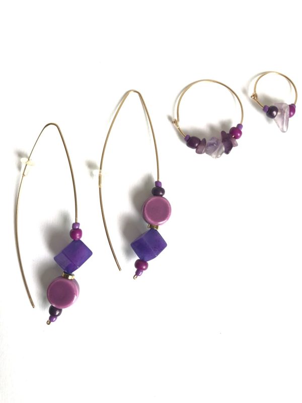 Product Image for  promised love purple ceramic, amethyst & agate 4 piece earring set