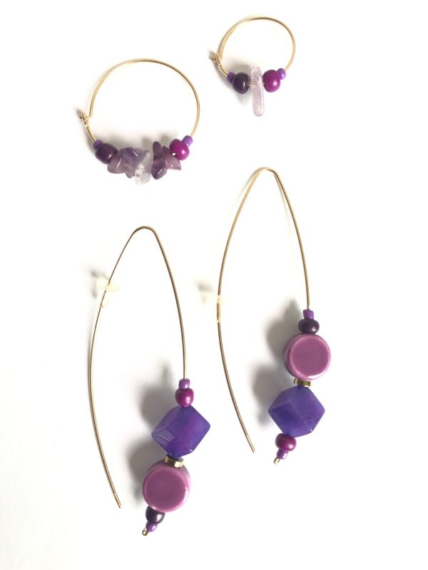 Product Image for  promised love purple ceramic, amethyst & agate 4 piece earring set